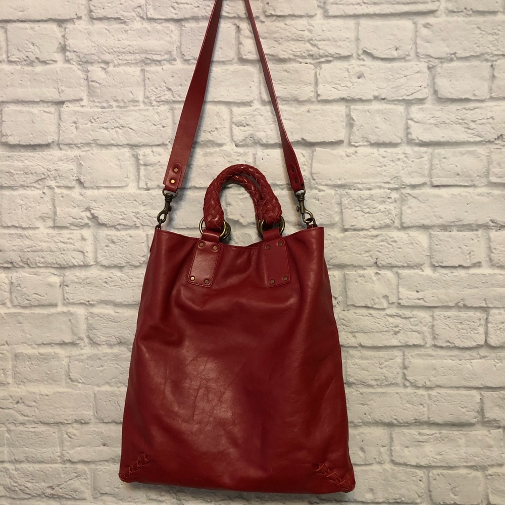 Falor Red leather shoulder tote purse